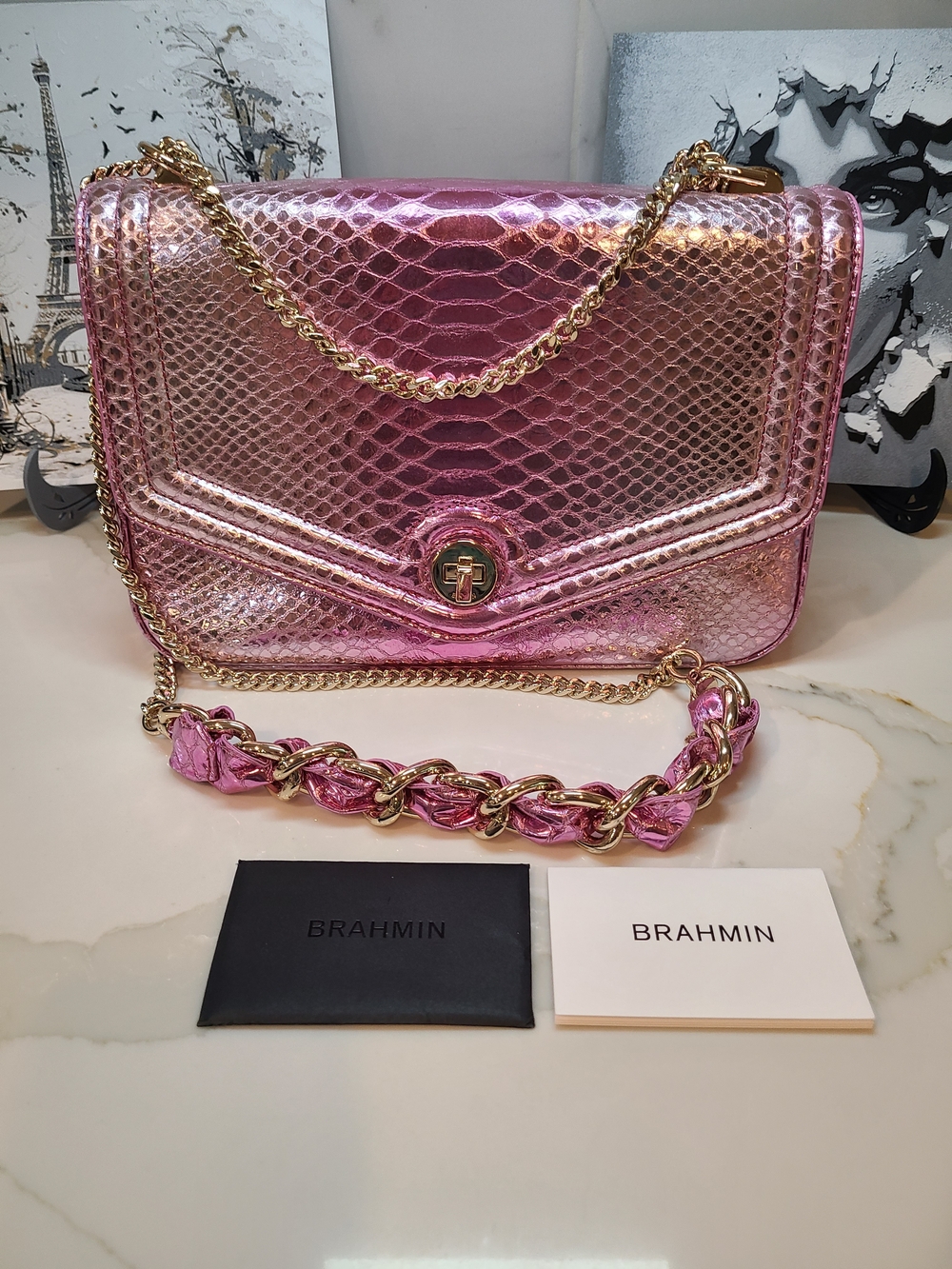Brahmin Rosa In Rose Water Akoni Shoulder Bag Functional Turnlock Is Loose - Picture 15 of 15